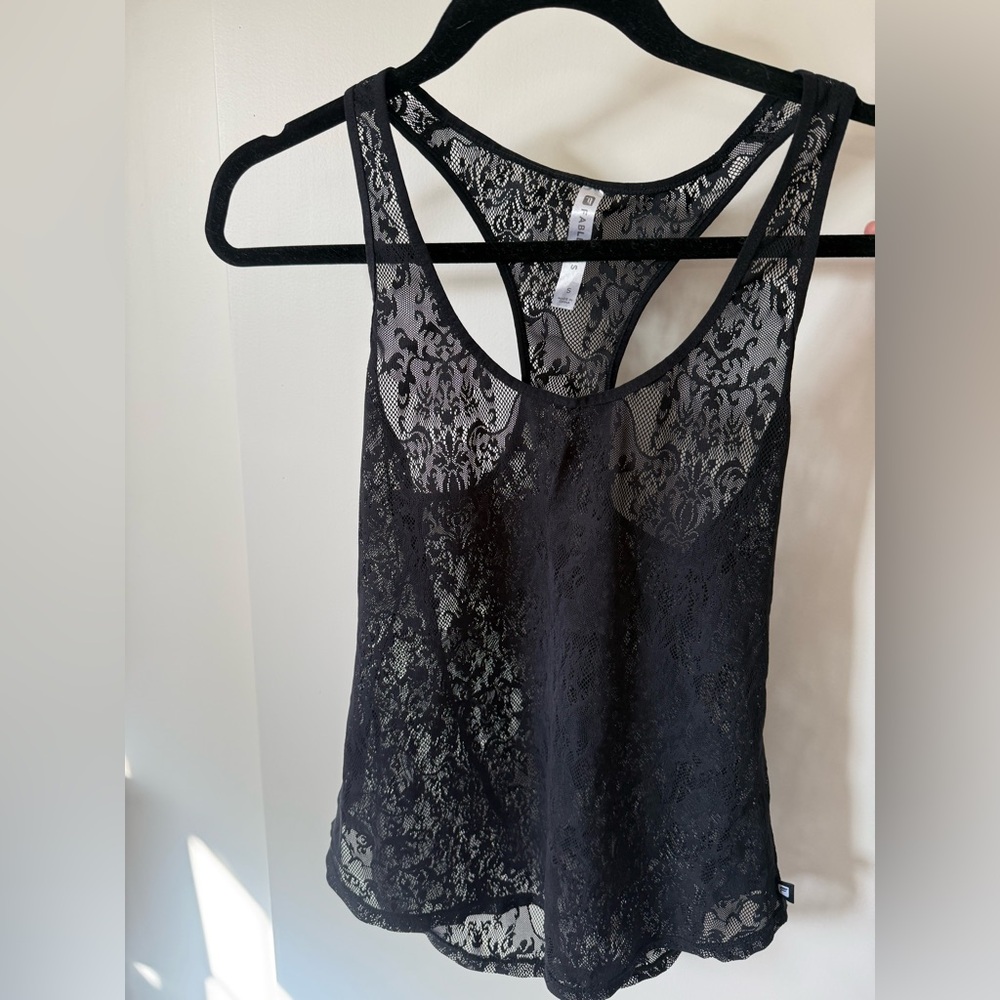 Fabletics Sheer Black Lace Tank Top